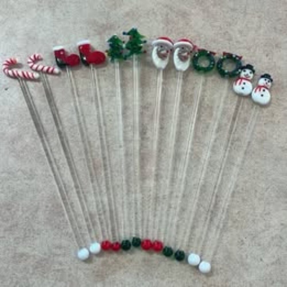 Christmas Handblown Glass Swizzle Stir Sticks Bar Ware Set of 12